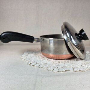 Vintage Revere Ware Copper Bottom 1 Qt. Saucepan With Lid Black Handle Stainless